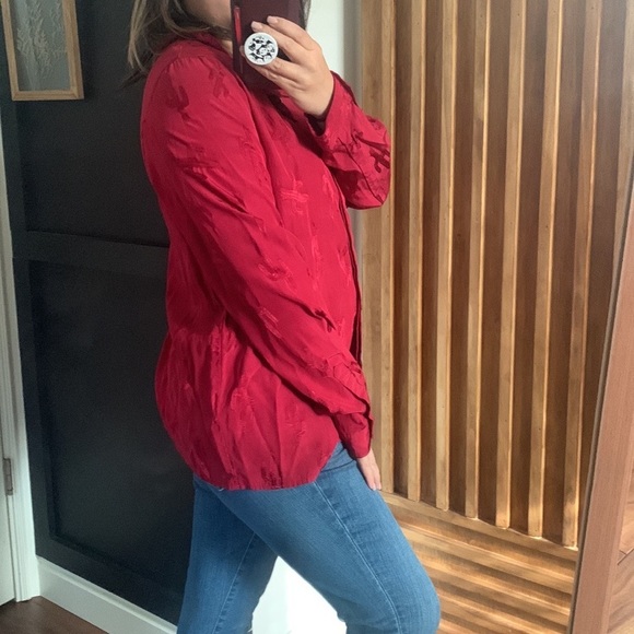 Pepaloves—Red Shirt Peter Pan Collar‎ Cactus Print in the Blink. Sz L - Picture 13 of 15